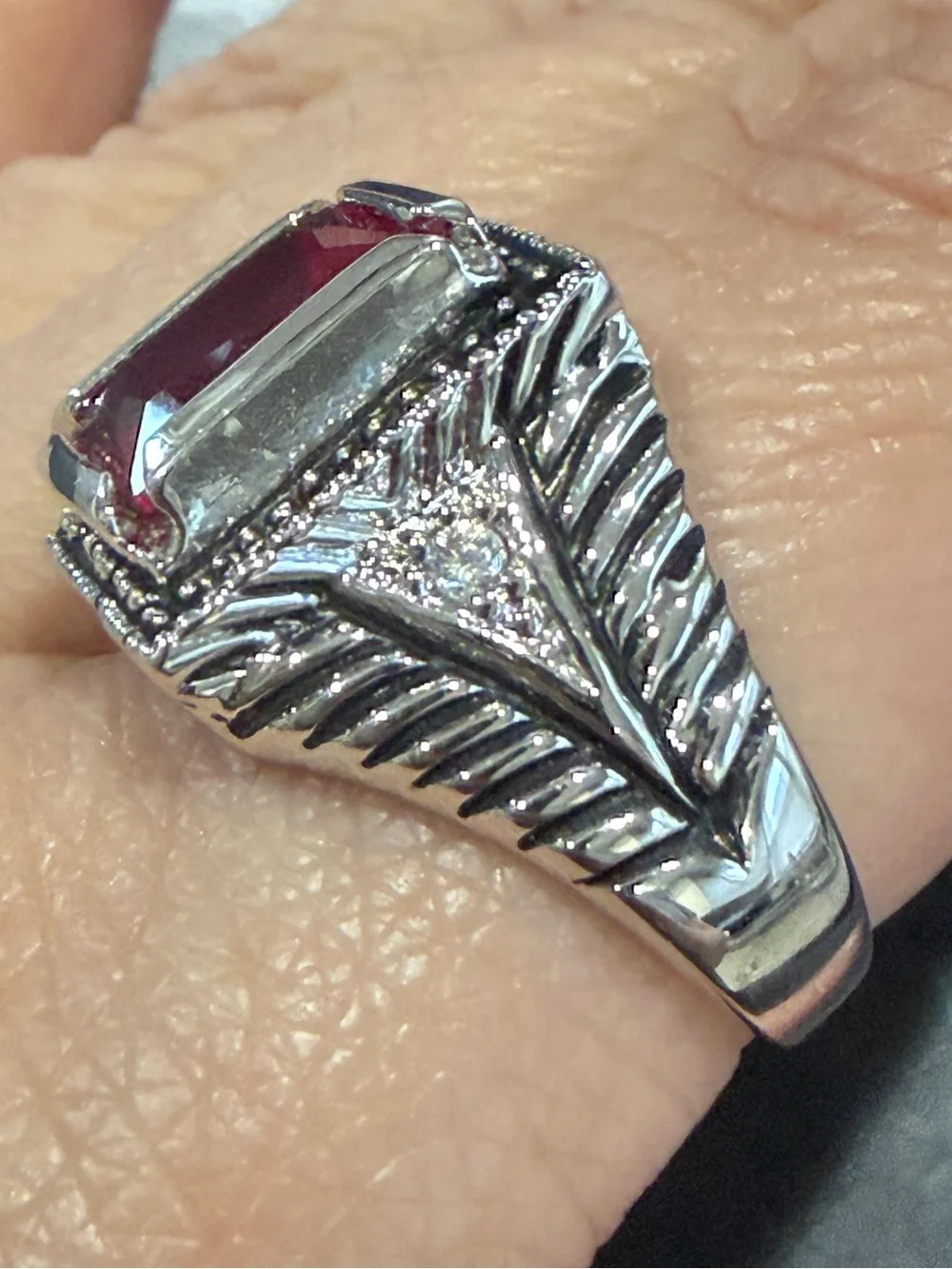 Avon Women’s CZ Sterling Silver Vintage-Style Pink Red Gemstone Statement Ring